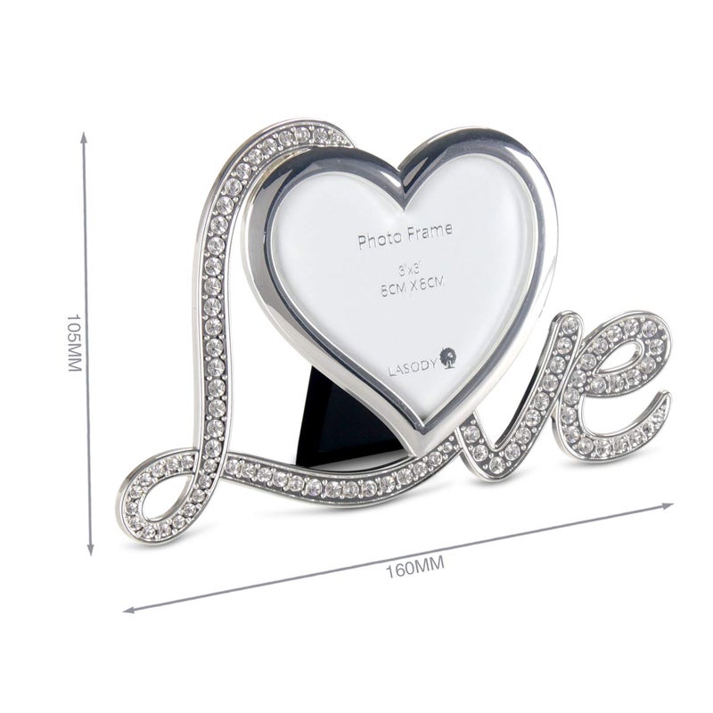 LASODY Elegant Silver Plated Heart Shaped Photo Frame Holds a 3" x 3" Photo,Anniversary Wedding Gifts Valentine's Day Gifts - Image 2